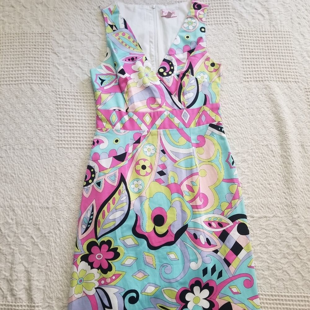 Melly M Retro Preppy Sleeveless V Neck Sheath Dress
